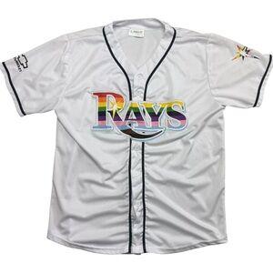 Tampa Bay Rays Jersey Medium White Gay Pride Baseball Promotional - SGA Giveaway